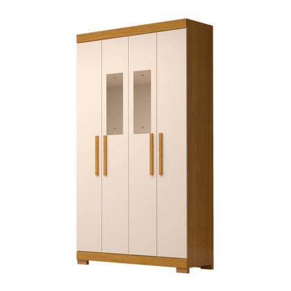 Imagem de Guarda-Roupa Solteiro Lana 4 Portas 2 Gavetas com Espelho 100% Mdf Cinamomo/Off White - Acp Móveis