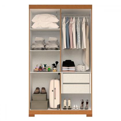 Imagem de Guarda-Roupa Solteiro Lana 4 Portas 2 Gavetas com Espelho 100% Mdf Cinamomo/Off White - Acp Móveis