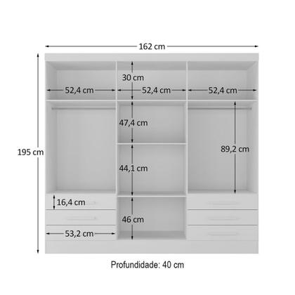 Imagem de Guarda-Roupa Solteiro Lancaster 6 Portas 6 Gavetas 100% Mdf Branco - Panorama Móveis