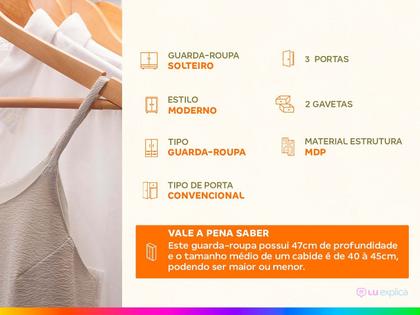 Imagem de Guarda Roupa Solteiro Lima 3 Portas Castanho Wood - Moval