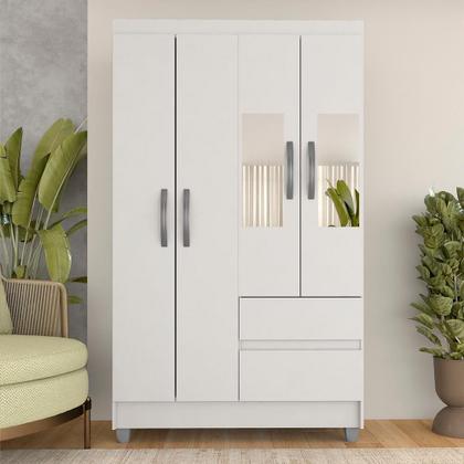Imagem de Guarda Roupa Solteiro Lohaine 4 Pts C/ Espelho Branco