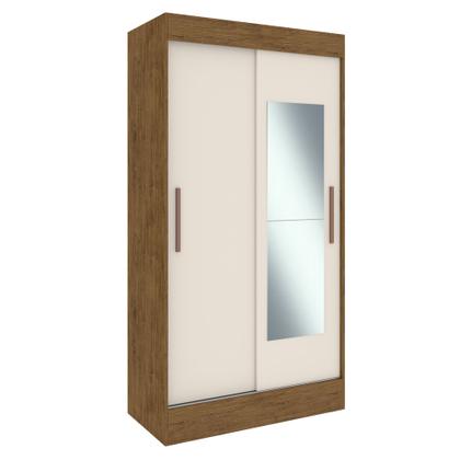 Imagem de Guarda-Roupa Solteiro Lyon 2 Portas 2 Gavetas com Espelho Off White/Nogueira - Doripel Móveis