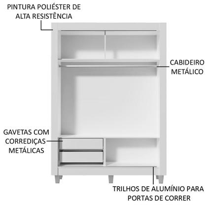 Imagem de Guarda-Roupa Solteiro Madesa Dallas 2 Portas de Correr com Espelho 2 Gavetas com Pés