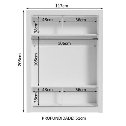 Imagem de Guarda-Roupa Solteiro Madesa Denver 2 Portas de Correr com Espelho - Branco/Cinza