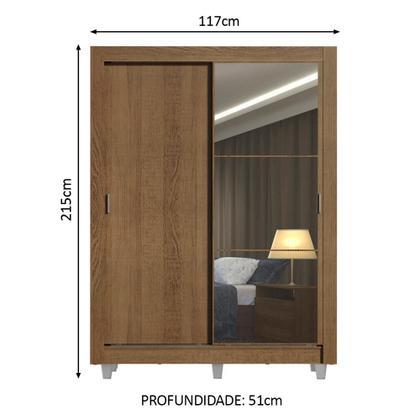 Imagem de Guarda-Roupa Solteiro Madesa Denver 2 Portas de Correr com Espelho com Pés