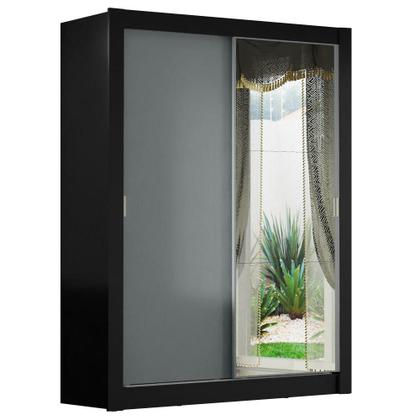 Imagem de Guarda-Roupa Solteiro Madesa Denver 2 Portas de Correr com Espelho - Preto/Cinza