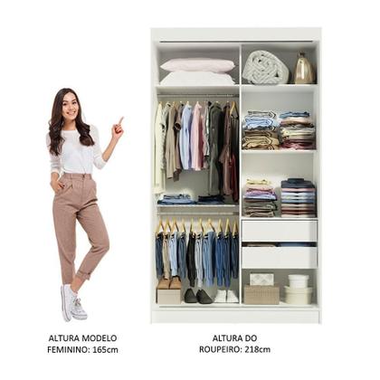 Imagem de Guarda-roupa Solteiro Madesa Tokio 2 Portas De Correr Com Espelho 2 Gavetas Branco