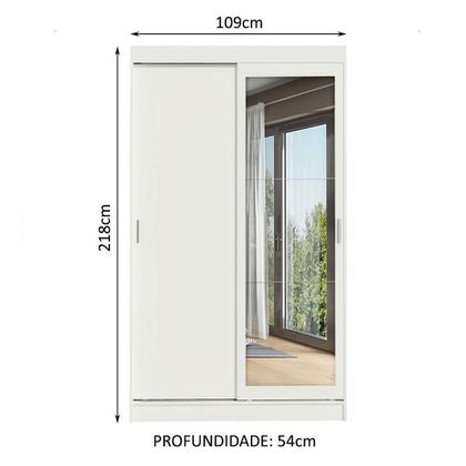 Imagem de Guarda-roupa Solteiro Madesa Tokio 2 Portas De Correr Com Espelho 2 Gavetas Branco