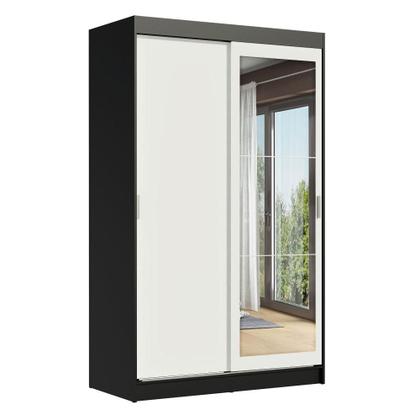 Imagem de Guarda-Roupa Solteiro Madesa Tokio 2 Portas de Correr com Espelho 2 Gavetas - Preto/Branco