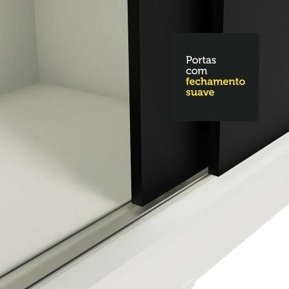 Imagem de Guarda-Roupa Solteiro Madesa Tokio 2 Portas de Correr de Espelho 2 Gavetas - Branco/Preto