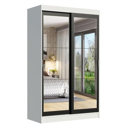 Imagem de Guarda-Roupa Solteiro Madesa Tokio 2 Portas de Correr de Espelho 2 Gavetas - Branco/Preto