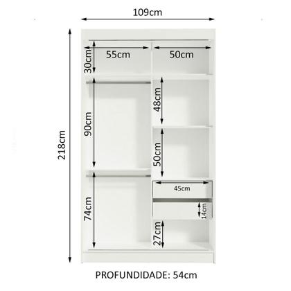 Imagem de Guarda-Roupa Solteiro Madesa Tokio 2 Portas de Correr de Espelho 2 Gavetas - Branco/Rustic