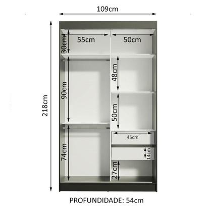 Imagem de Guarda-Roupa Solteiro Madesa Tokio 2 Portas de Correr de Espelho 2 Gavetas - Preto/Branco