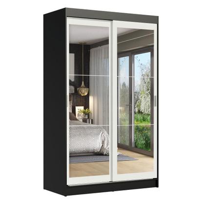 Imagem de Guarda-Roupa Solteiro Madesa Tokio 2 Portas de Correr de Espelho 2 Gavetas - Preto/Branco