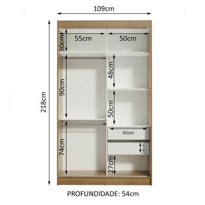 Imagem de Guarda-Roupa Solteiro Madesa Tokio 2 Portas de Correr de Espelho 2 Gavetas