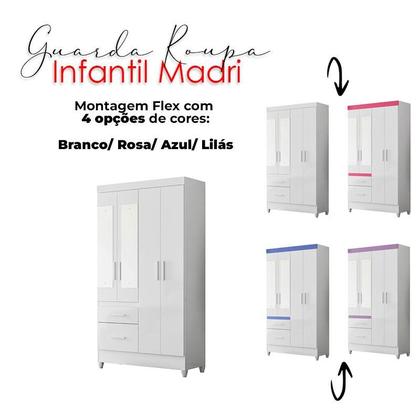 Imagem de Guarda Roupa Solteiro Madri com Espelho e Armário Multiuso New Íris Branco Brilho - Moval