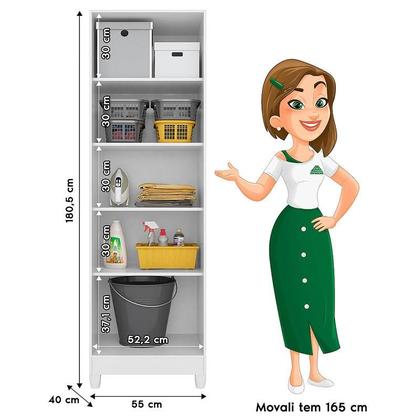 Imagem de Guarda Roupa Solteiro Madri com Espelho e Armário Multiuso New Íris Branco Brilho - Moval