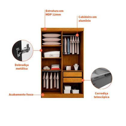 Imagem de Guarda-Roupa Solteiro Malibu 4 PT Imbuia e Off White