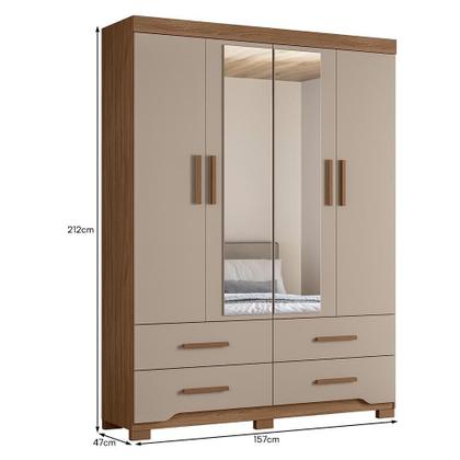 Guarda Roupa Solteiro Miami 4 Portas e 4 Gavetas com Espelho - Moval Imagem de Guarda Roupa Solteiro Miami 4 Portas e 4 Gavetas com Espelho - Moval