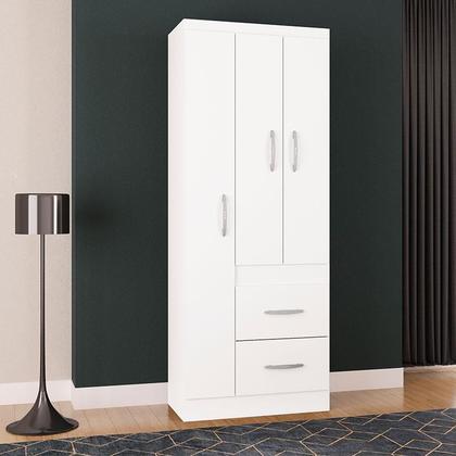 Imagem de Guarda Roupa Solteiro Milão 3 Portas Branco Brilho  Poquema