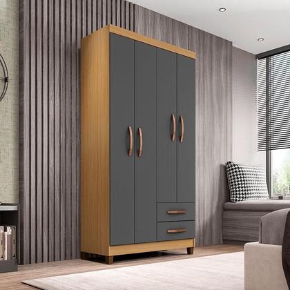 Imagem de Guarda Roupa Solteiro Modena 4 Portas e Armário Multiuso Versatile Carvalho Americano Grafite  Incorplac
