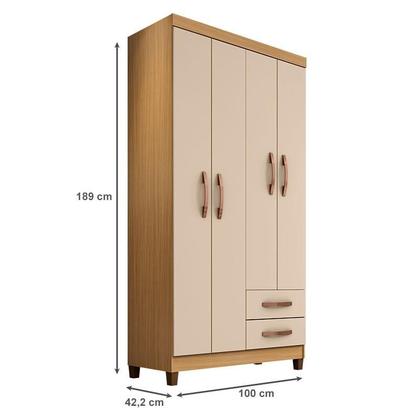 Imagem de Guarda Roupa Solteiro Modena 4 Portas e Armário Multiuso Versatile Carvalho Americano Off White  Incorplac