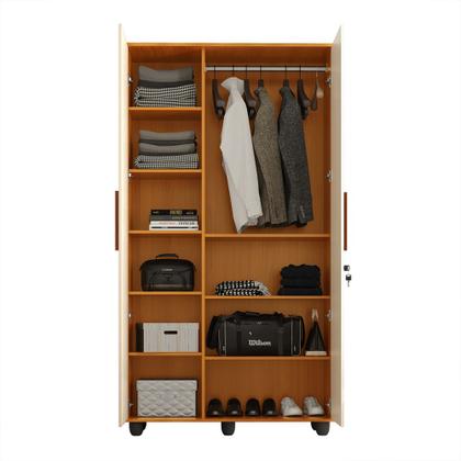 Imagem de Guarda Roupa Solteiro Multiuso sem Gaveta Reforçado Ouro Fechadura com Chave Nature / Off White