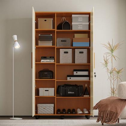 Imagem de Guarda Roupa Solteiro Multiuso sem Gaveta Reforçado Ouro Fechadura com Chave Nature / Off White