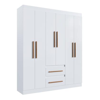 Imagem de Guarda-Roupa Solteiro Napoli 6 Portas 2 Gavetas 100% Mdf Branco - Doripel Móveis
