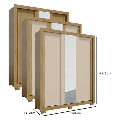 Imagem de Guarda Roupa Solteiro Nevoa Flex 3 Portas de Correr com Espelho com Cômoda Madri e Armário Multiuso Versátile com Chave Carvalho Americano Off White - Incorplac