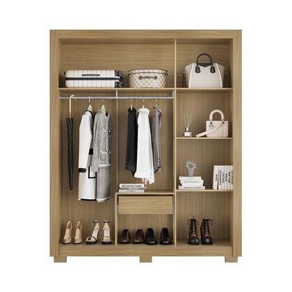 Imagem de Guarda Roupa Solteiro Nevoa Flex 3 Portas de Correr com Espelho com Cômoda Madri e Armário Multiuso Versátile com Chave Carvalho Americano Off White - Incorplac