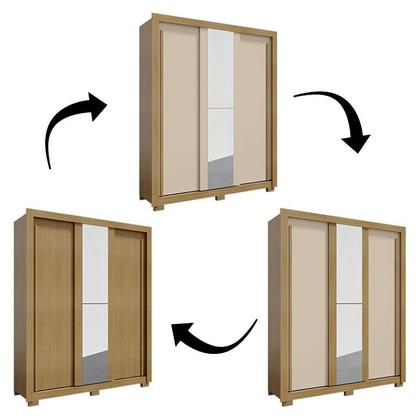 Imagem de Guarda Roupa Solteiro Nevoa Flex 3 Portas de Correr com Espelho com Cômoda Madri e Armário Multiuso Versátile com Chave Carvalho Americano Off White - Incorplac