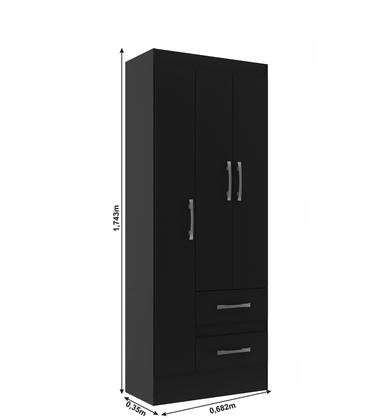 Imagem de Guarda-Roupa Solteiro Nobre 3 Portas 2 Gavetas - Preto