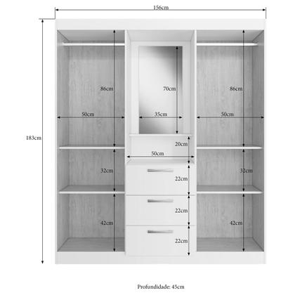 Imagem de Guarda-Roupa Solteiro Panamá 4 Portas 3 Gavetas Branco - Doripel