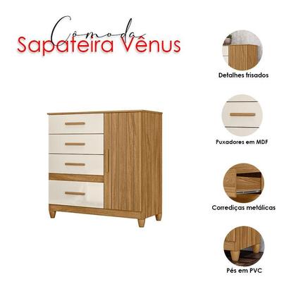 Imagem de Guarda Roupa Solteiro Paraty e Cômoda Vênus com Pés Freijó Off White - Moval