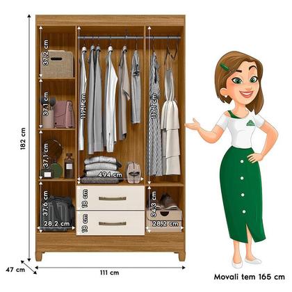 Imagem de Guarda Roupa Solteiro Paraty e Cômoda Vênus com Pés Freijó Off White - Moval