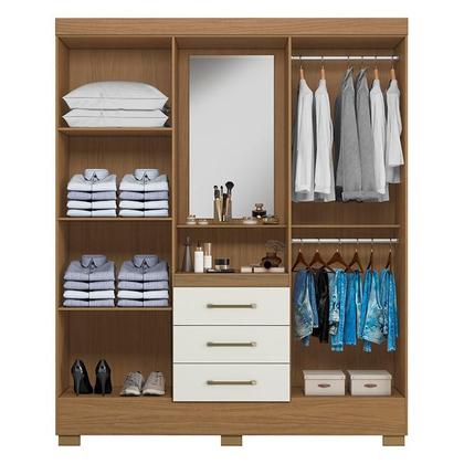 Imagem de Guarda Roupa Solteiro Paris 2045150 com Armário Multiuso 2 Portas 2000191 e Cômoda 5 Gavetas 2014140 Atacama Off White - Aramóveis