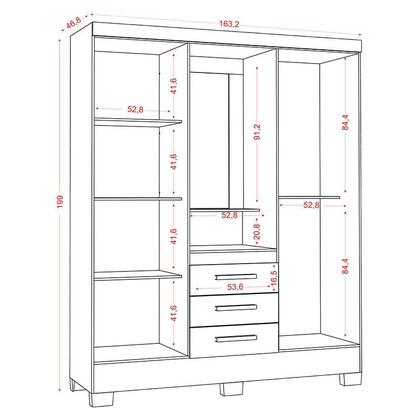 Imagem de Guarda Roupa Solteiro Paris 2045150 com Armário Multiuso 2 Portas 2000191 e Cômoda Sapateira 2014143 Atacama Off White - Aramóveis