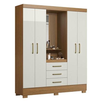 Imagem de Guarda Roupa Solteiro Paris 2045150 com Armário Multiuso 2 Portas New 2000192 e Cômoda 8 Gavetas 2014148 Atacama Off White - Aramóveis