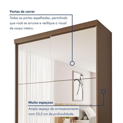 Imagem de Guarda Roupa Solteiro Premium Salvador Top 138cm com Espelho 2 Portas 2 Gavetas Espresso
