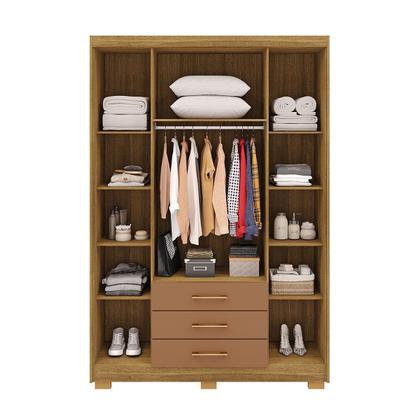 Imagem de Guarda-Roupa Solteiro Reus 4 Portas 3 Gavetas com Espelho Nature/Camarim - Pnr Móveis