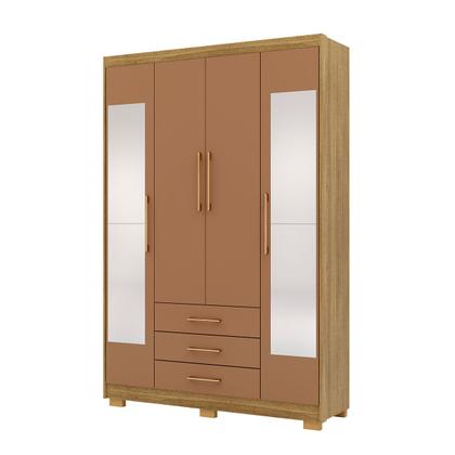 Imagem de Guarda-Roupa Solteiro Reus 4 Portas 3 Gavetas com Espelho Nature/Camarim - Pnr Móveis