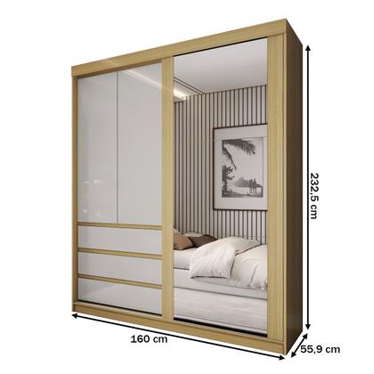 Imagem de Guarda-Roupa Solteiro Rosário 100% Mdf 3 Portas 3 Gavetas com Espelho Castanho/Off White - Panorama Móveis
