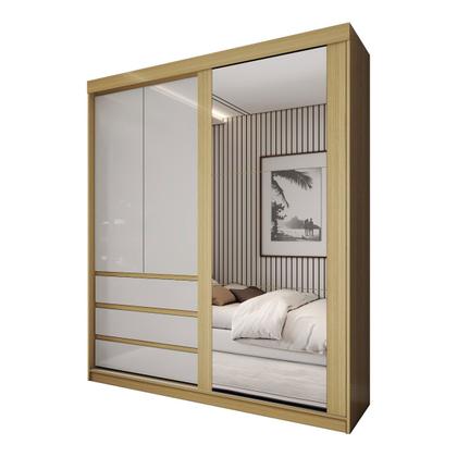Imagem de Guarda-Roupa Solteiro Rosário 100% Mdf 3 Portas 3 Gavetas com Espelho Castanho/Off White - Panorama Móveis