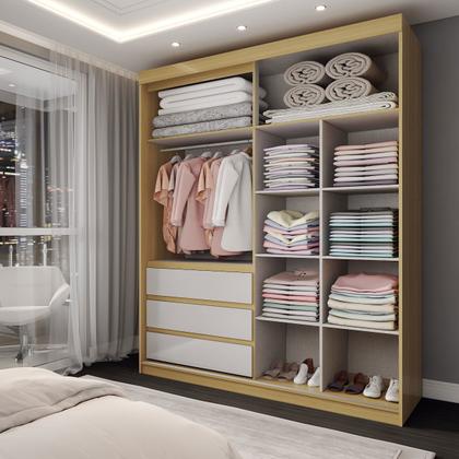 Imagem de Guarda-Roupa Solteiro Rosário 100% Mdf 3 Portas 3 Gavetas com Espelho Castanho/Off White - Panorama Móveis