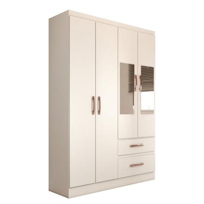 Imagem de Guarda-Roupa Solteiro São Francisco 4 Portas 2 Gavetas com Espelho Branco Flex - Panorama Móveis