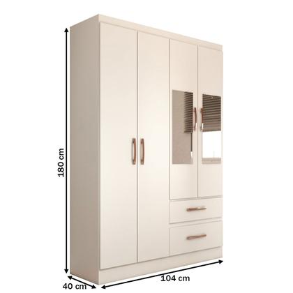 Imagem de Guarda-Roupa Solteiro São Francisco 4 Portas 2 Gavetas com Espelho Branco Flex - Panorama Móveis