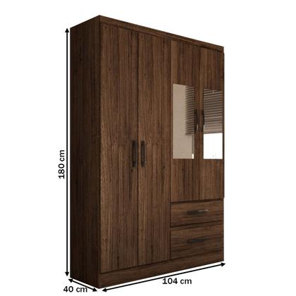 Imagem de Guarda-Roupa Solteiro São Francisco 4 Portas 2 Gavetas com Espelho Castanho - Panorama Móveis Móveis