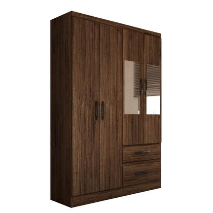 Imagem de Guarda-Roupa Solteiro São Francisco 4 Portas 2 Gavetas com Espelho Castanho - Panorama Móveis Móveis