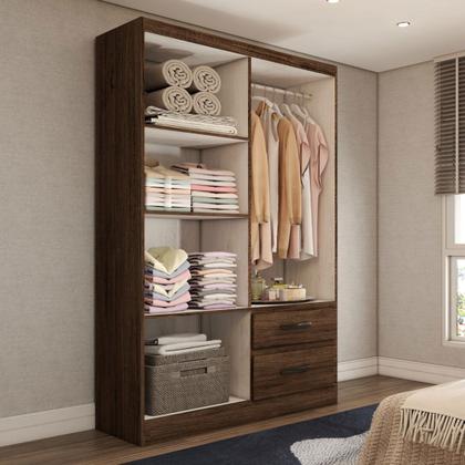 Imagem de Guarda-Roupa Solteiro São Francisco 4 Portas 2 Gavetas com Espelho Castanho - Panorama Móveis Móveis